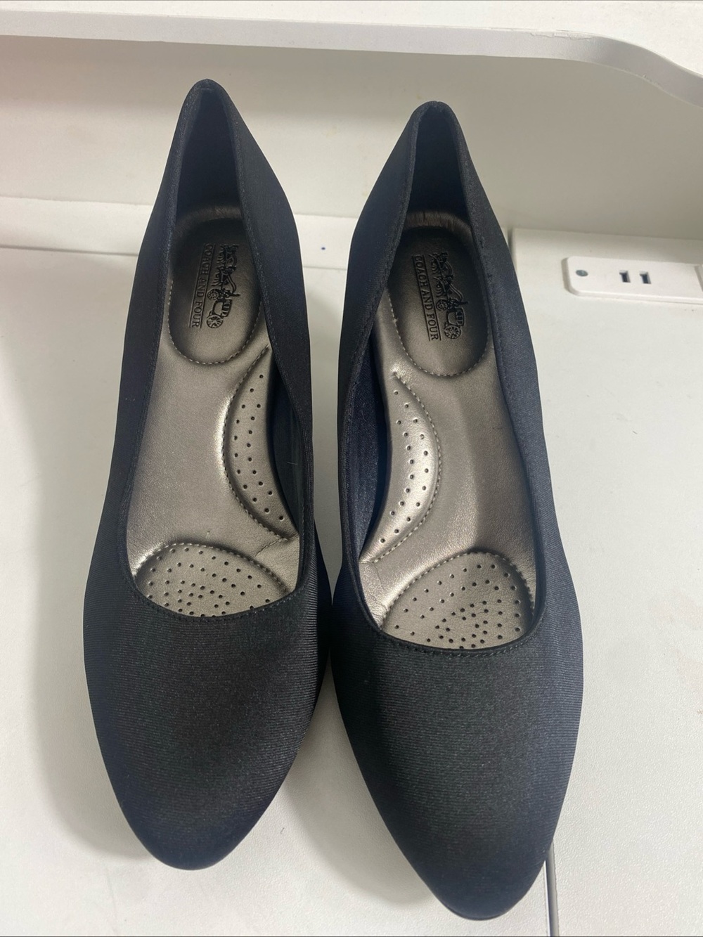Coach and Four Black Pointed Toe Slip-On Flats Size 10